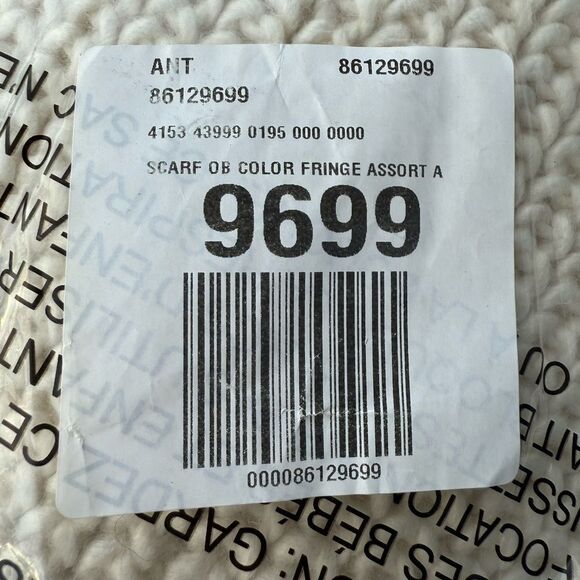 Anthropologie Colorful Fringe Scarf Cream Os NWT in packaging - Picture 4 of 4